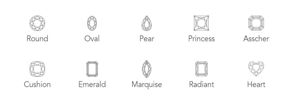 Diamond shapes for sale at Brilliant Earth: Round, oval, pear, princess, asscher, cushion, emerald, marquise, radiant and heart.