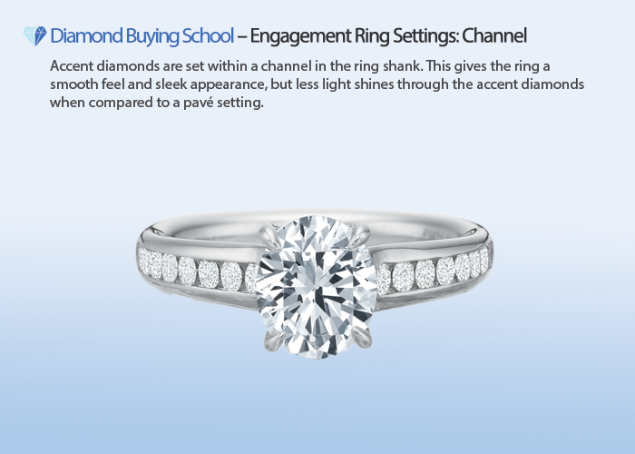 DiamondBuyingSchool.com: The channel engagement ring setting features accent diamonds set into the ring shank.